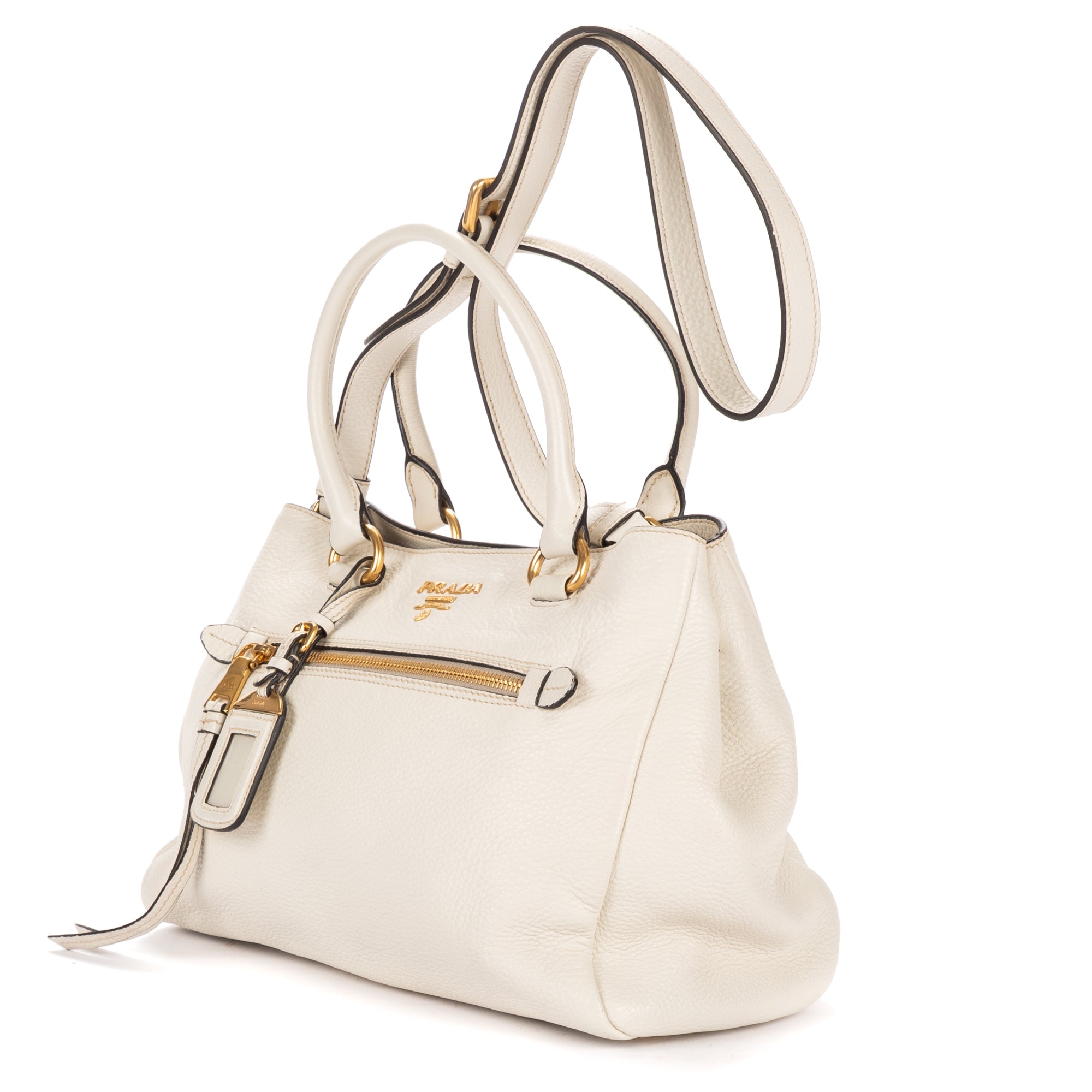 Shoulder Bag Convertible Open Tote Ivory Vitello Phenix Leather