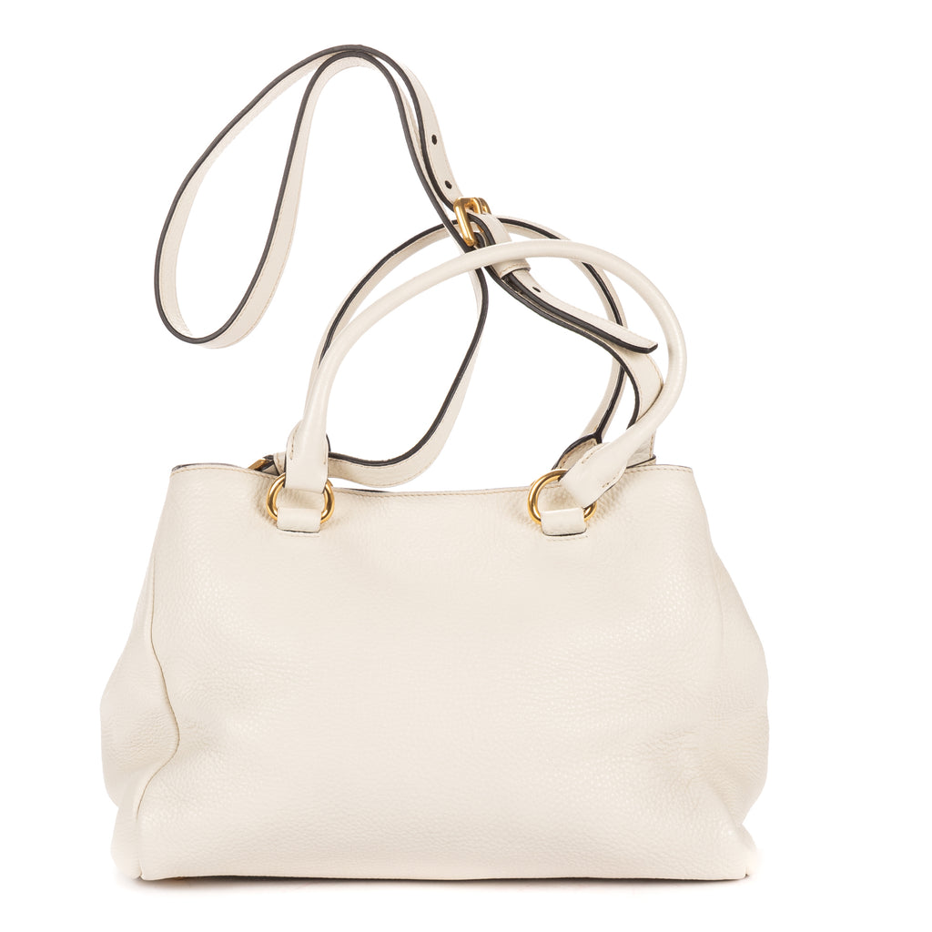 Shoulder Bag Convertible Open Tote Ivory Vitello Phenix Leather