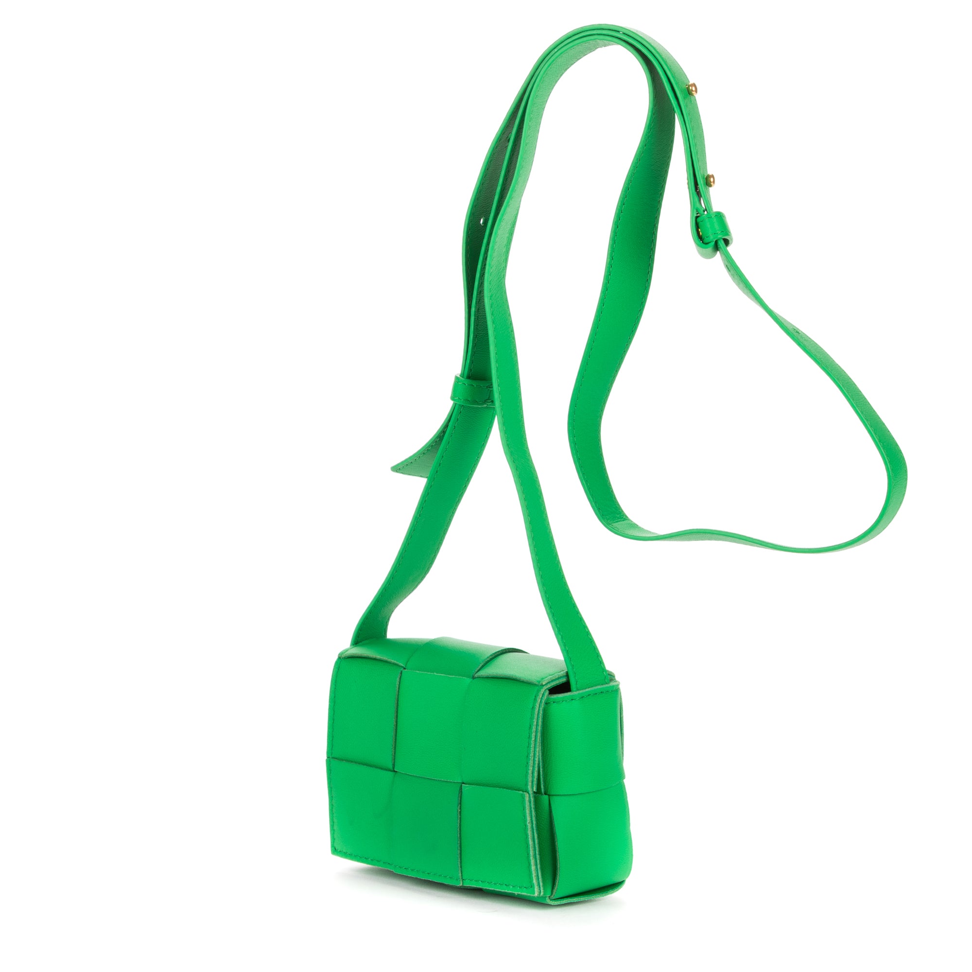 Shoulder Bag Micro Candy Cassette Crossbody Micro Green Intrecciato Leather