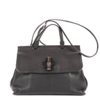 Shoulder Bag Medium Bamboo Daily Top Handle Black Grained Calfskin Leather