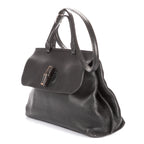 Shoulder Bag Medium Bamboo Daily Top Handle Black Grained Calfskin Leather