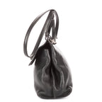 Bolso de Hombro Mediano Bambú Diario Asa Superior Piel de Becerro Granulada Negra
