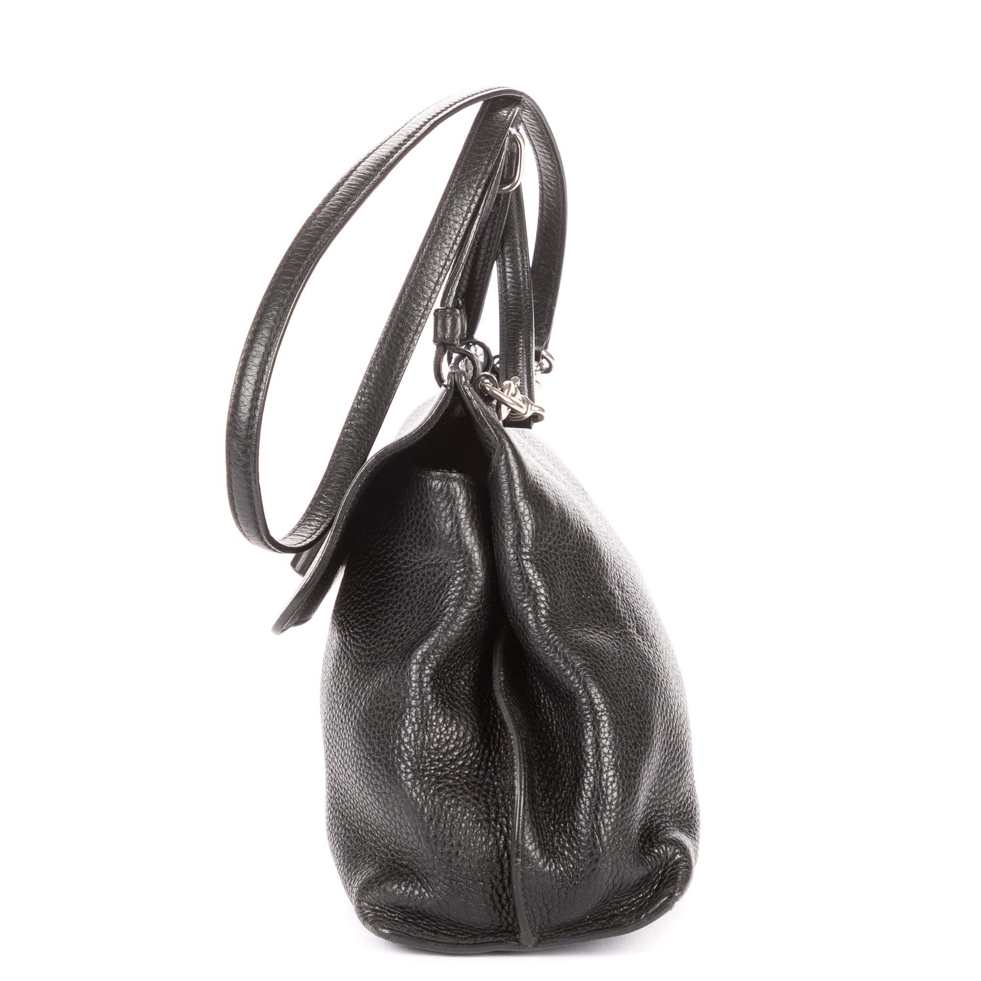 Bolso de Hombro Mediano Bambú Diario Asa Superior Piel de Becerro Granulada Negra