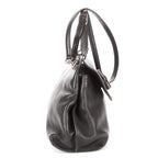 Bolso de Hombro Mediano Bambú Diario Asa Superior Piel de Becerro Granulada Negra
