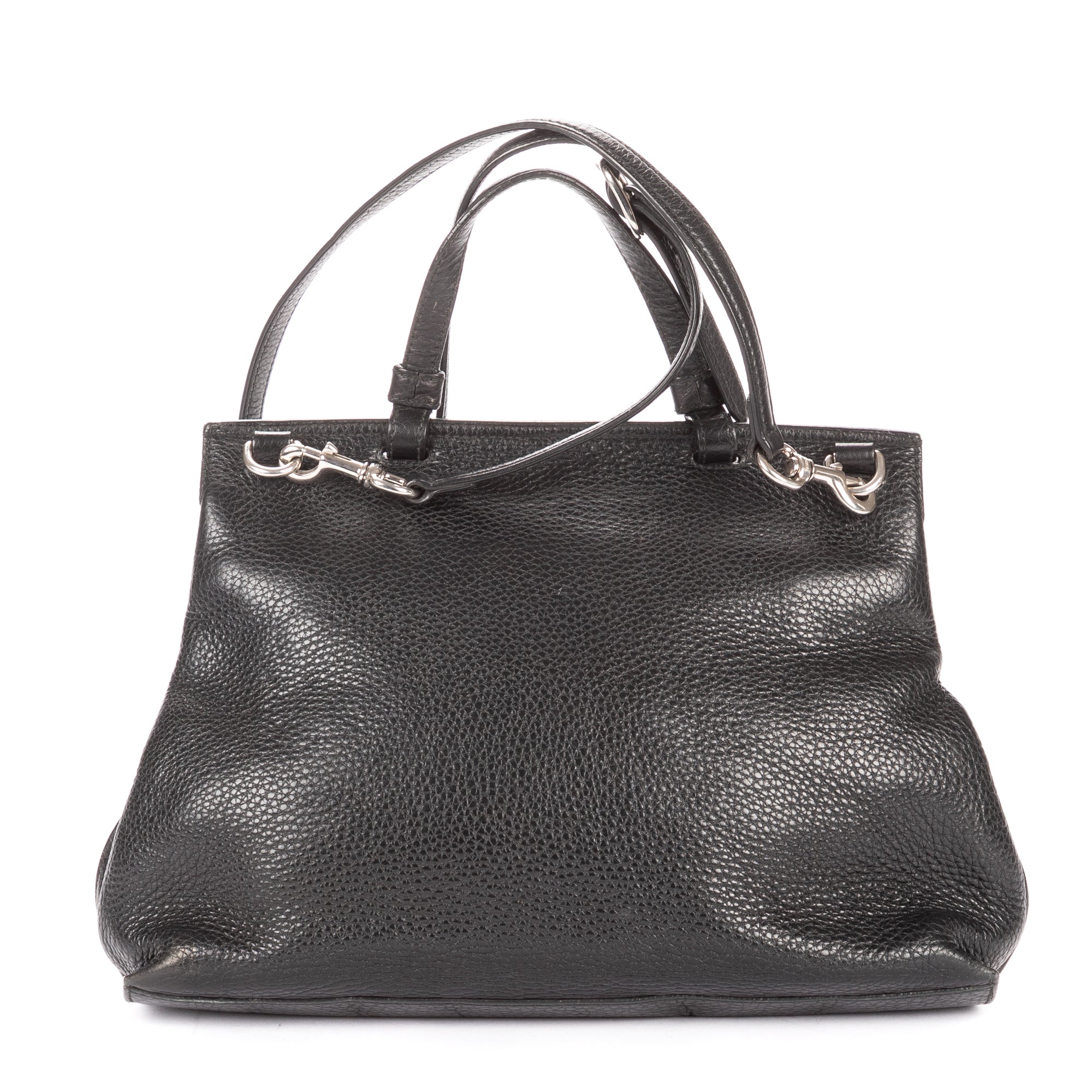Bolso de Hombro Mediano Bambú Diario Asa Superior Piel de Becerro Granulada Negra