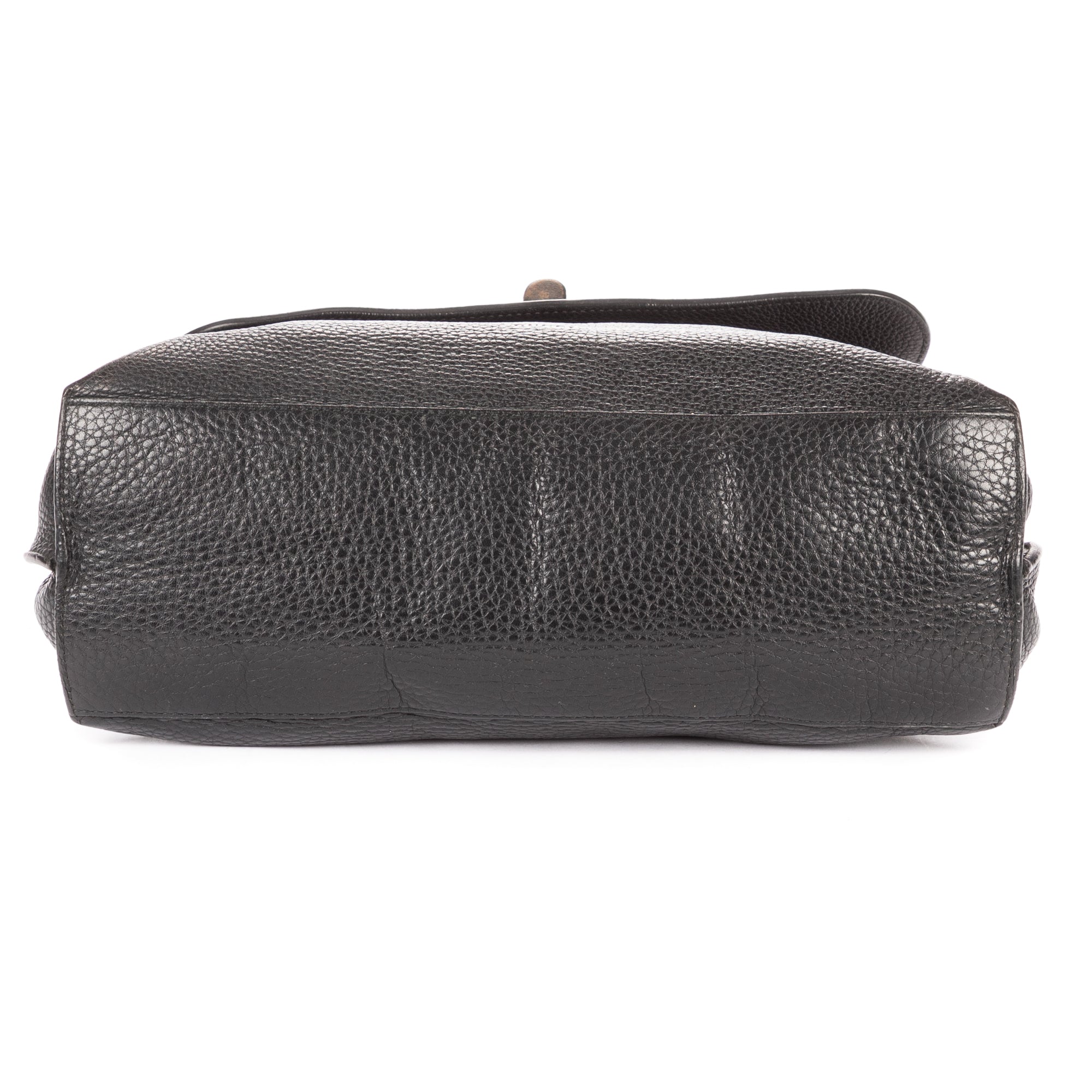 Shoulder Bag Medium Bamboo Daily Top Handle Black Grained Calfskin Leather