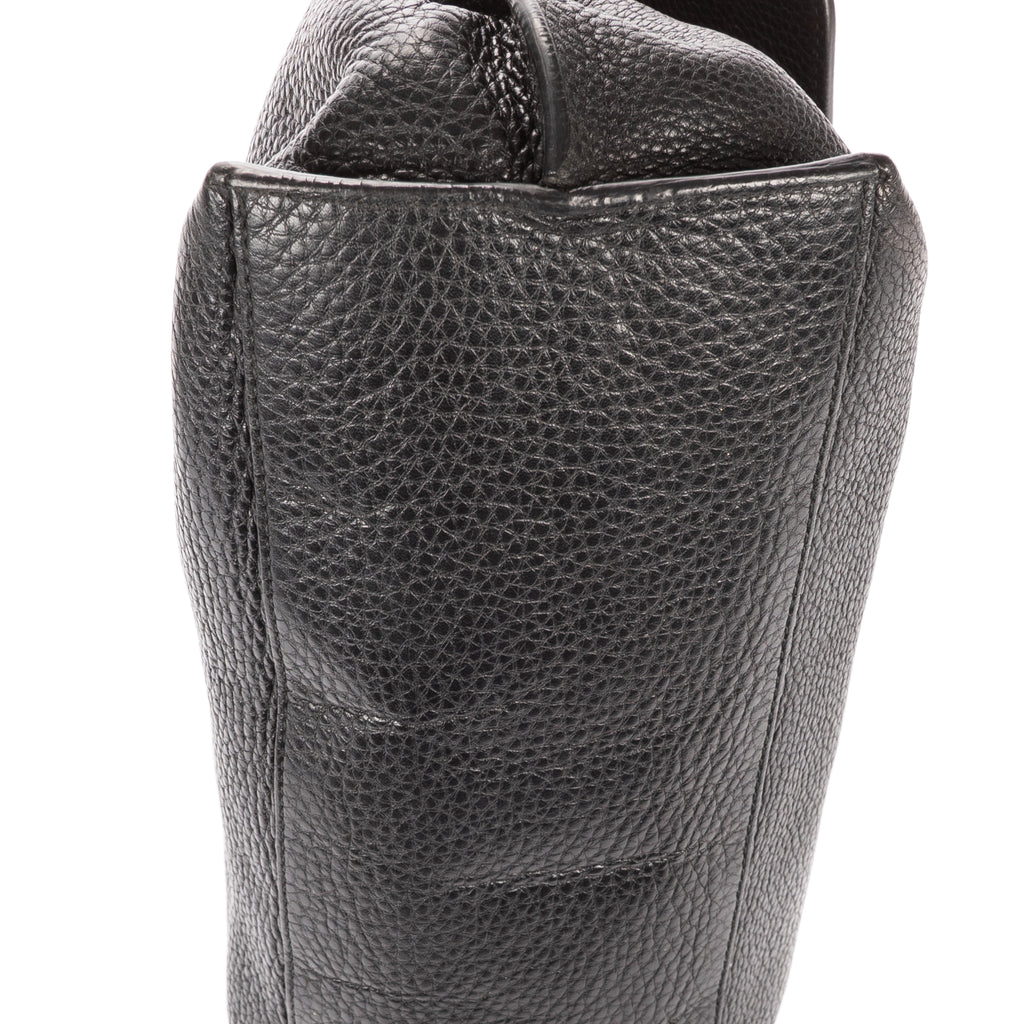 Shoulder Bag Medium Bamboo Daily Top Handle Black Grained Calfskin Leather