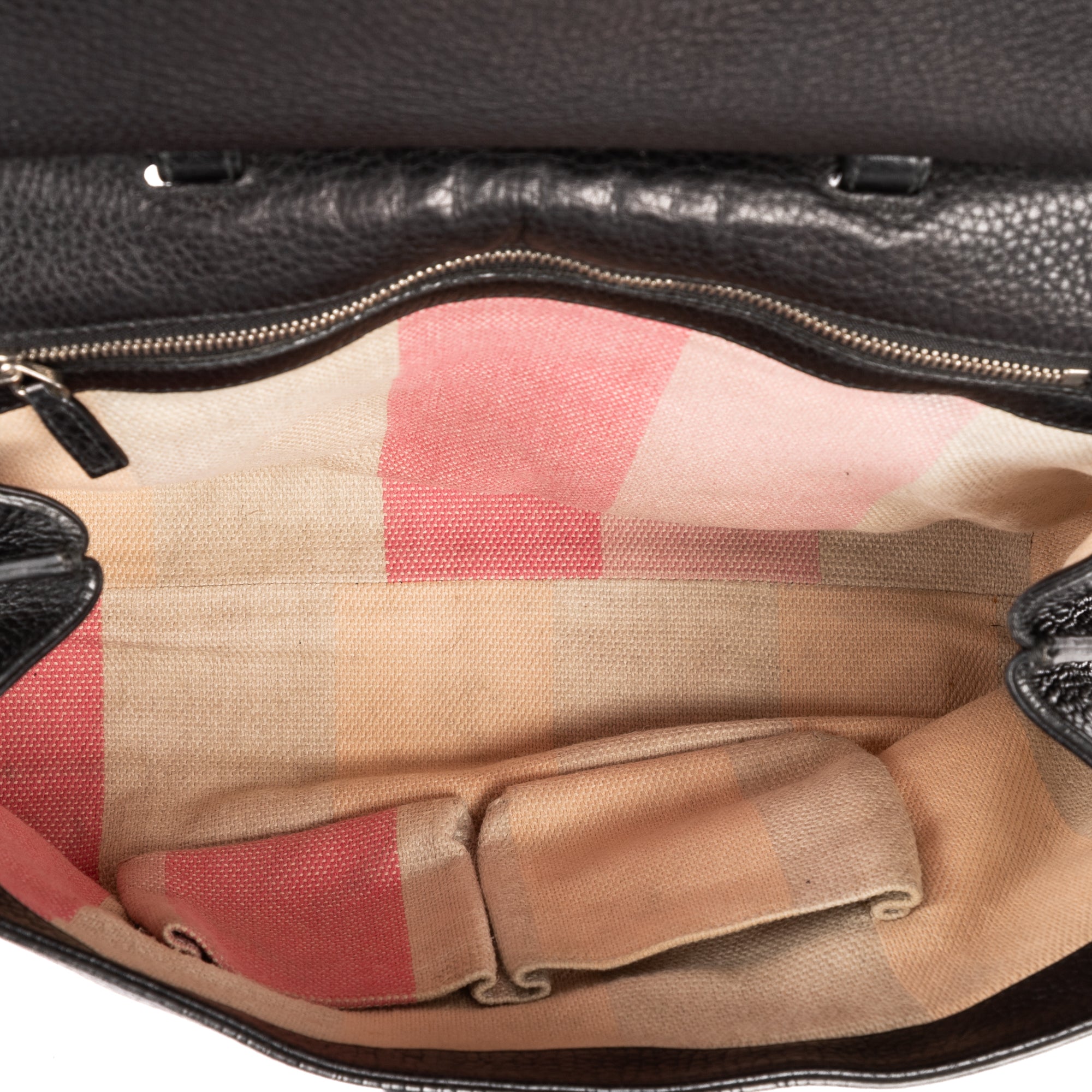 Bolso de Hombro Mediano Bambú Diario Asa Superior Piel de Becerro Granulada Negra