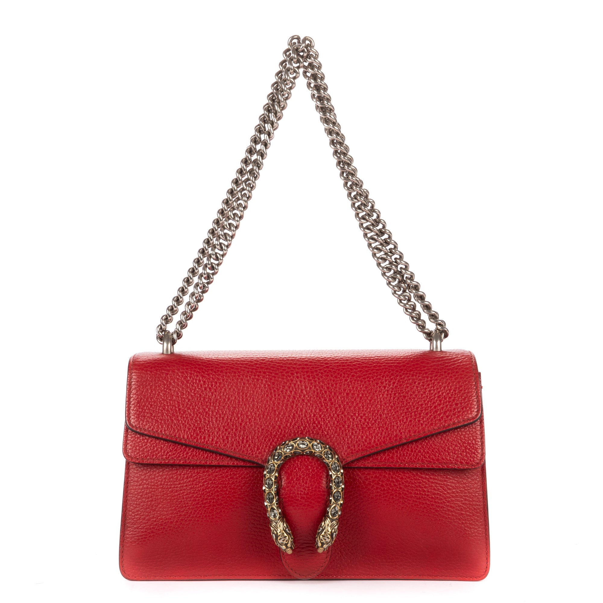 Shoulder Bag Medium Swarvoski Crystal Dionysus Medium Red Grained Calfskin Leather