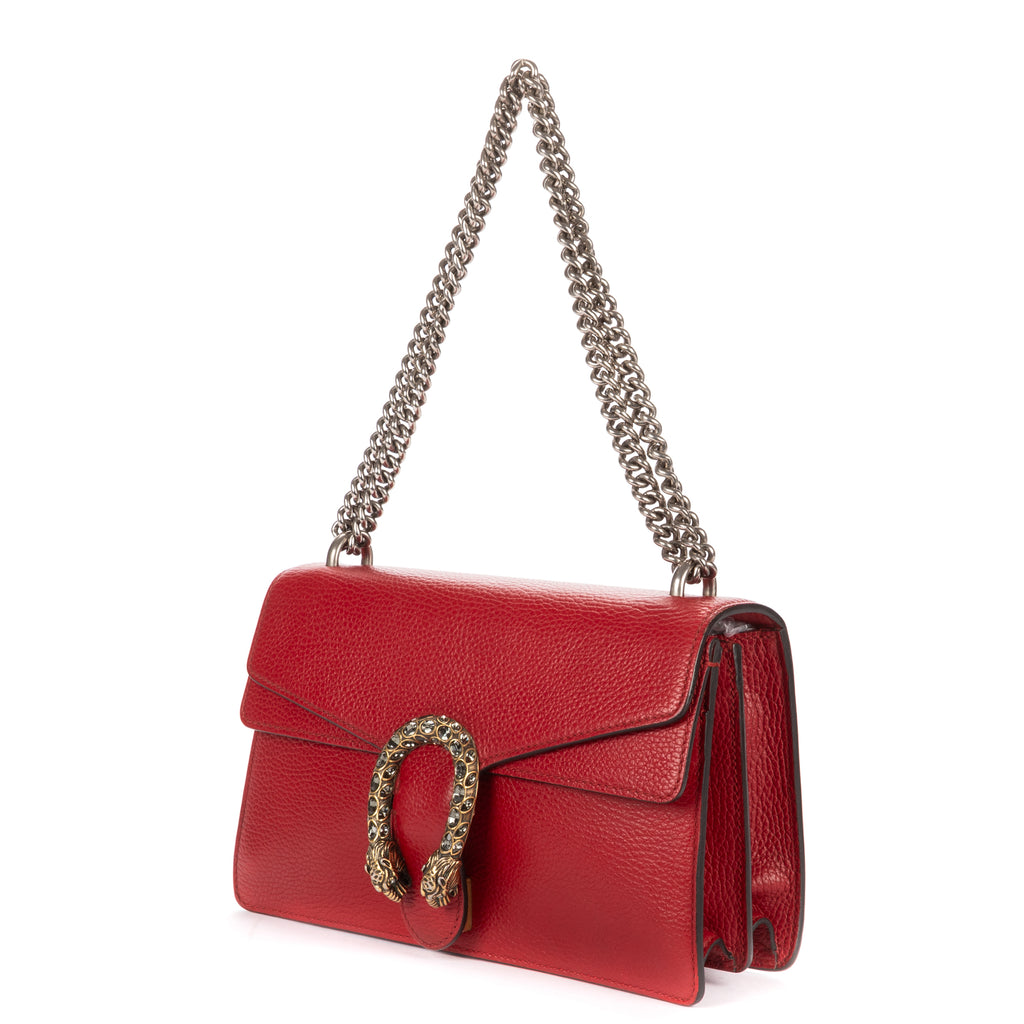Shoulder Bag Medium Swarvoski Crystal Dionysus Medium Red Grained Calfskin Leather