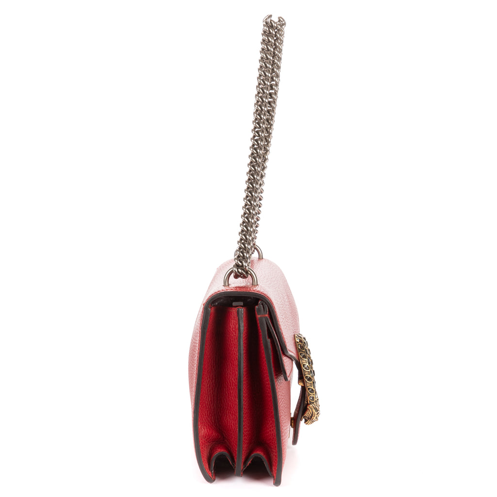 Shoulder Bag Medium Swarvoski Crystal Dionysus Medium Red Grained Calfskin Leather