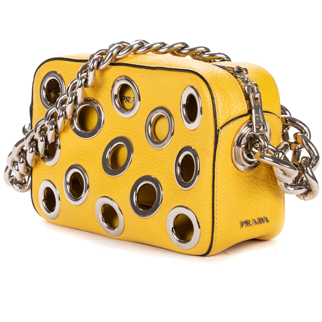 Sac à bandoulière Œillet Sac chaîne Bauletto Cuir Vitello Daino Jaune