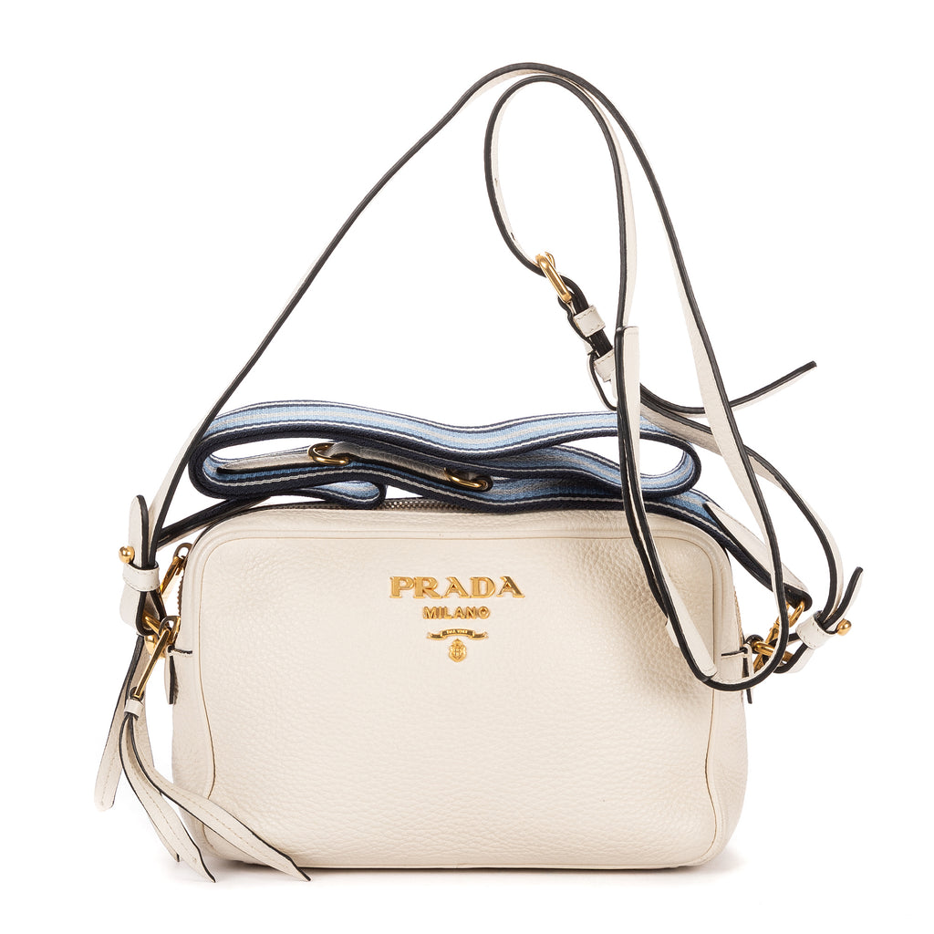 Shoulder Bag Camera Crossbody White Vitello Daino Leather