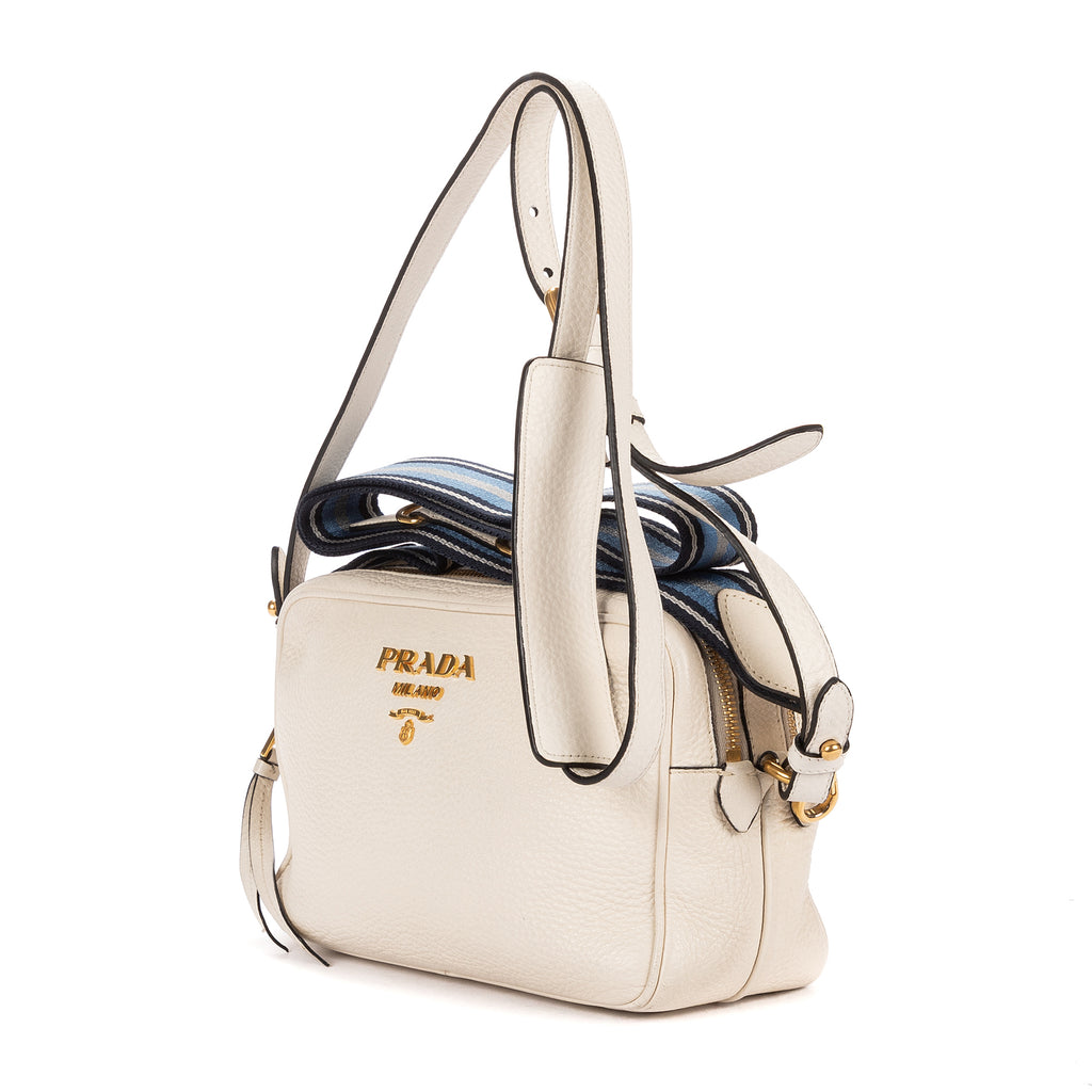 Shoulder Bag Camera Crossbody White Vitello Daino Leather