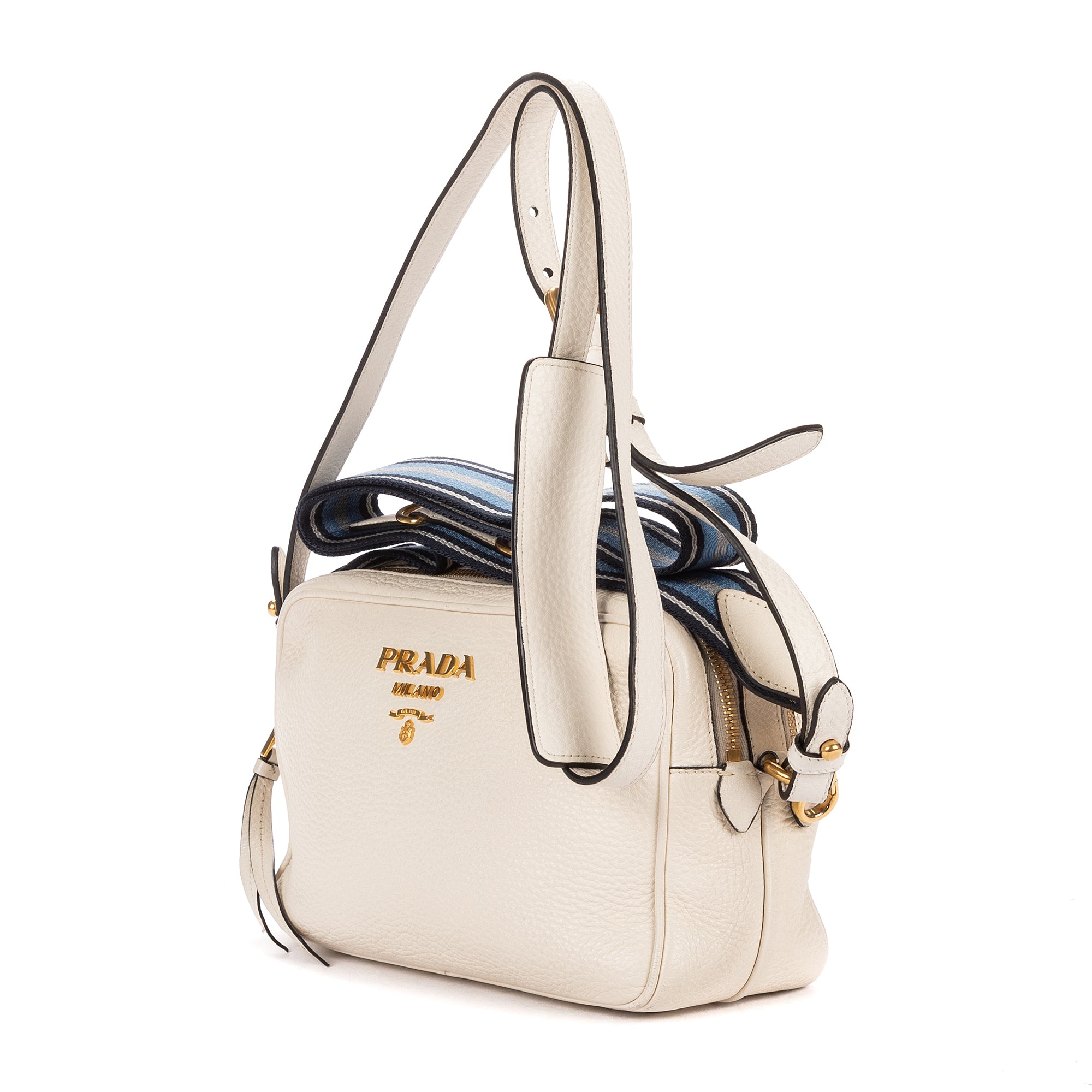 Shoulder Bag Camera Crossbody White Vitello Daino Leather