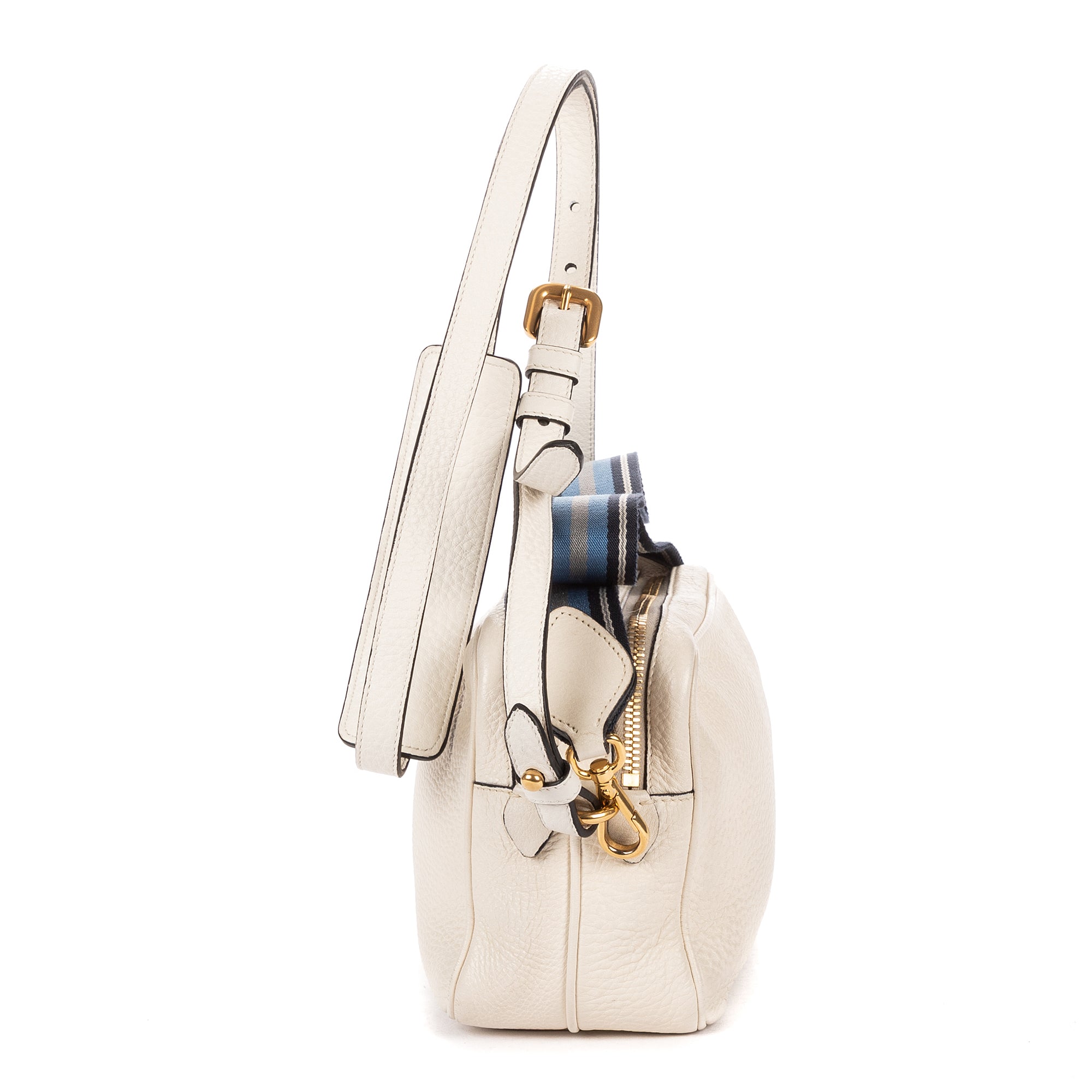 Shoulder Bag Camera Crossbody White Vitello Daino Leather