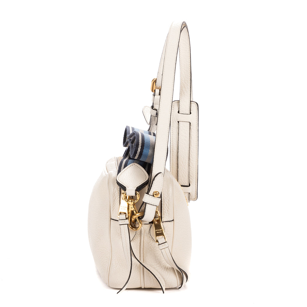 Shoulder Bag Camera Crossbody White Vitello Daino Leather