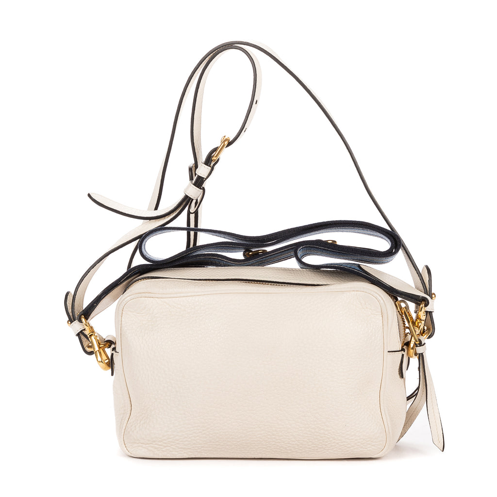 Shoulder Bag Camera Crossbody White Vitello Daino Leather