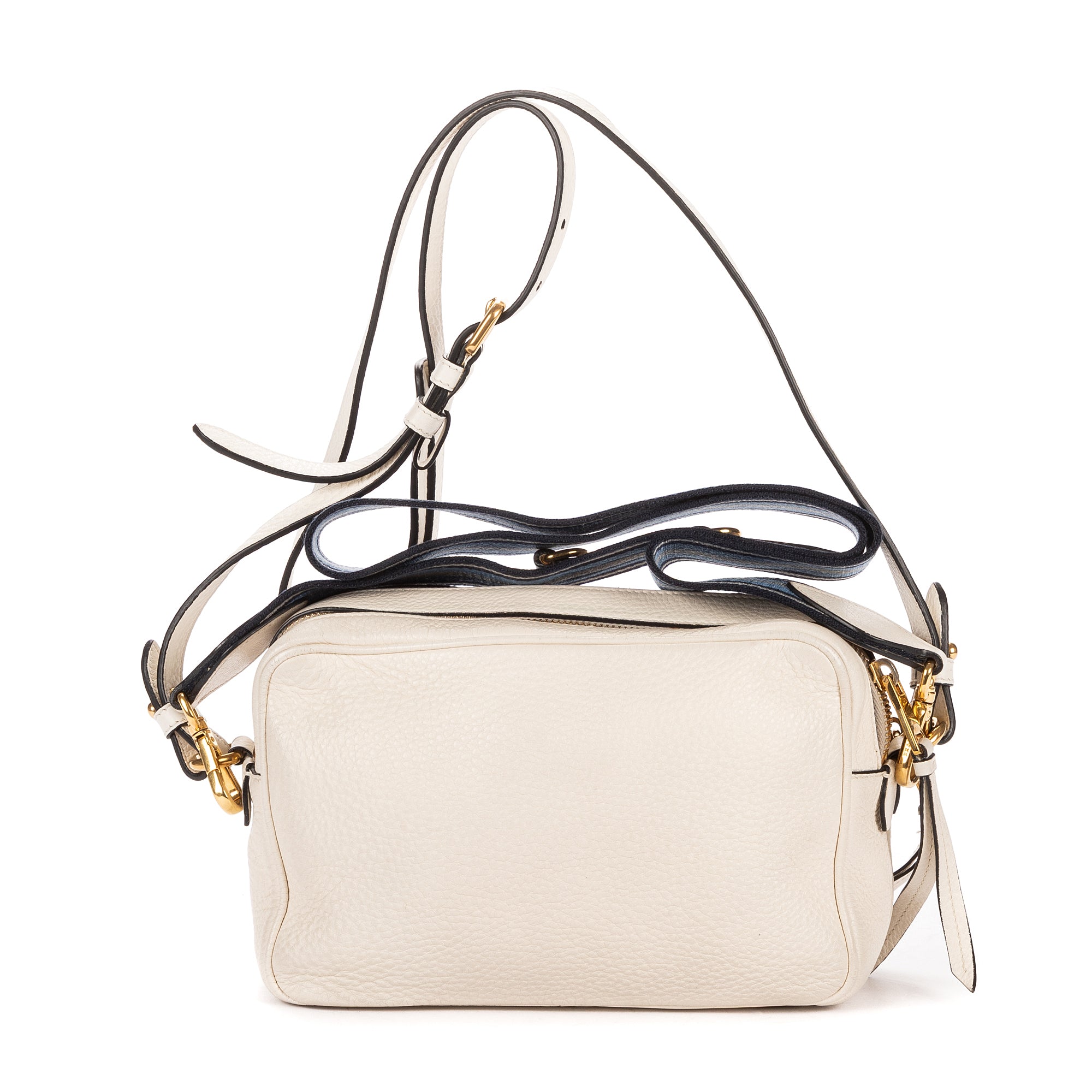 Shoulder Bag Camera Crossbody White Vitello Daino Leather