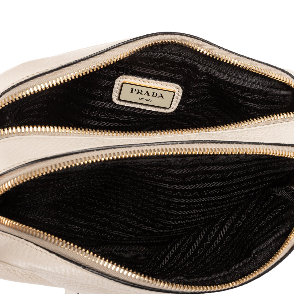 Shoulder Bag Camera Crossbody White Vitello Daino Leather