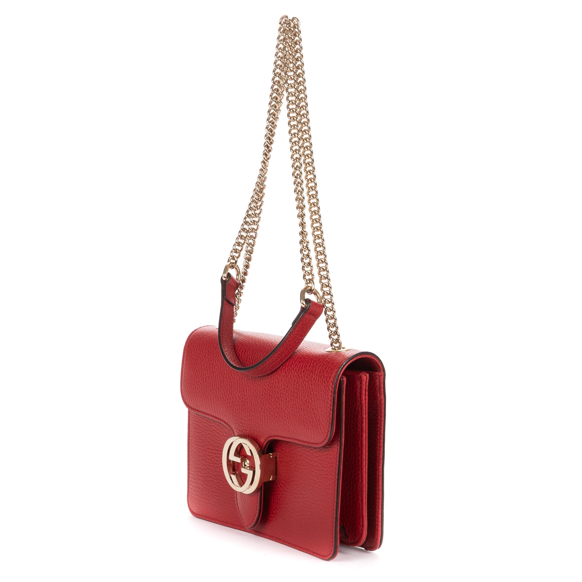 Shoulder Bag Small Interlocking GG Chain Crossbody Small Red Grained Calfskin Leather