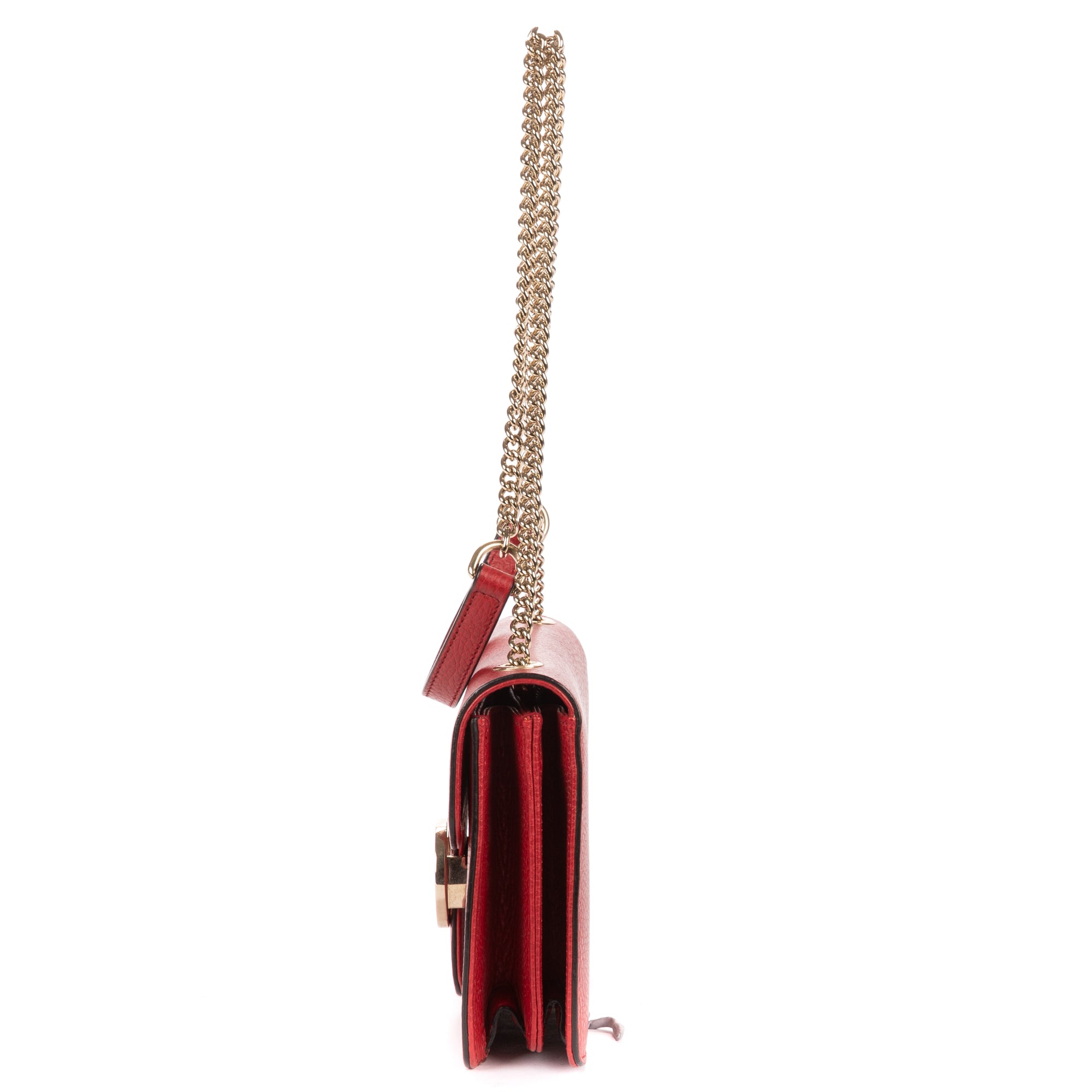 Shoulder Bag Small Interlocking GG Chain Crossbody Small Red Grained Calfskin Leather