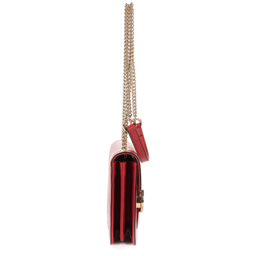 Shoulder Bag Small Interlocking GG Chain Crossbody Small Red Grained Calfskin Leather