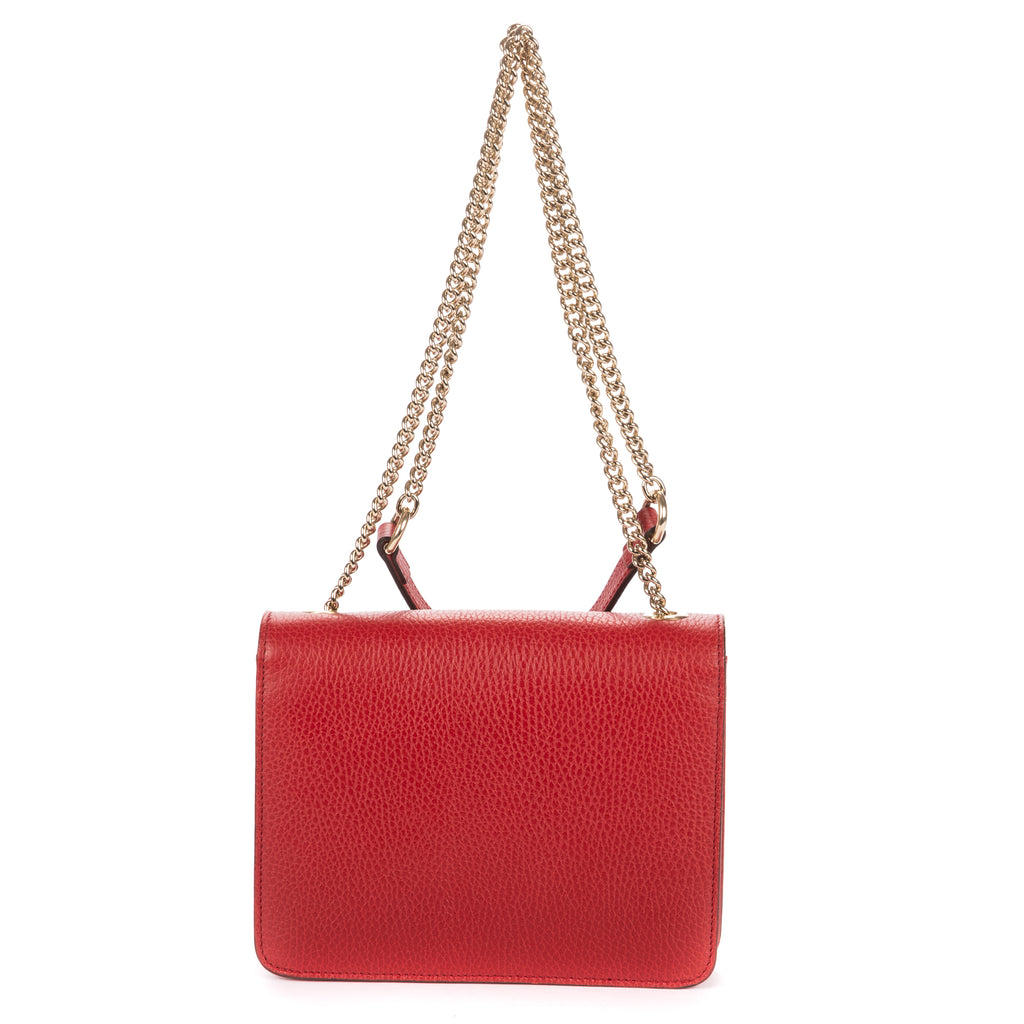 Shoulder Bag Small Interlocking GG Chain Crossbody Small Red Grained Calfskin Leather