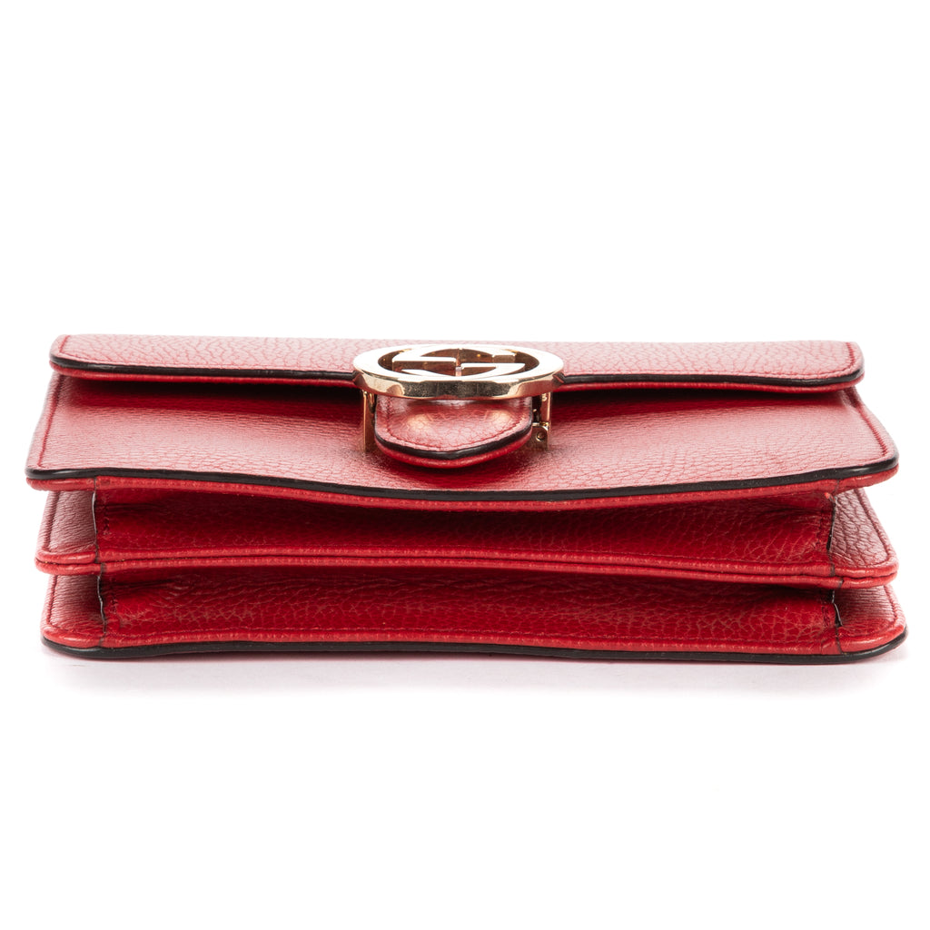 Shoulder Bag Small Interlocking GG Chain Crossbody Small Red Grained Calfskin Leather