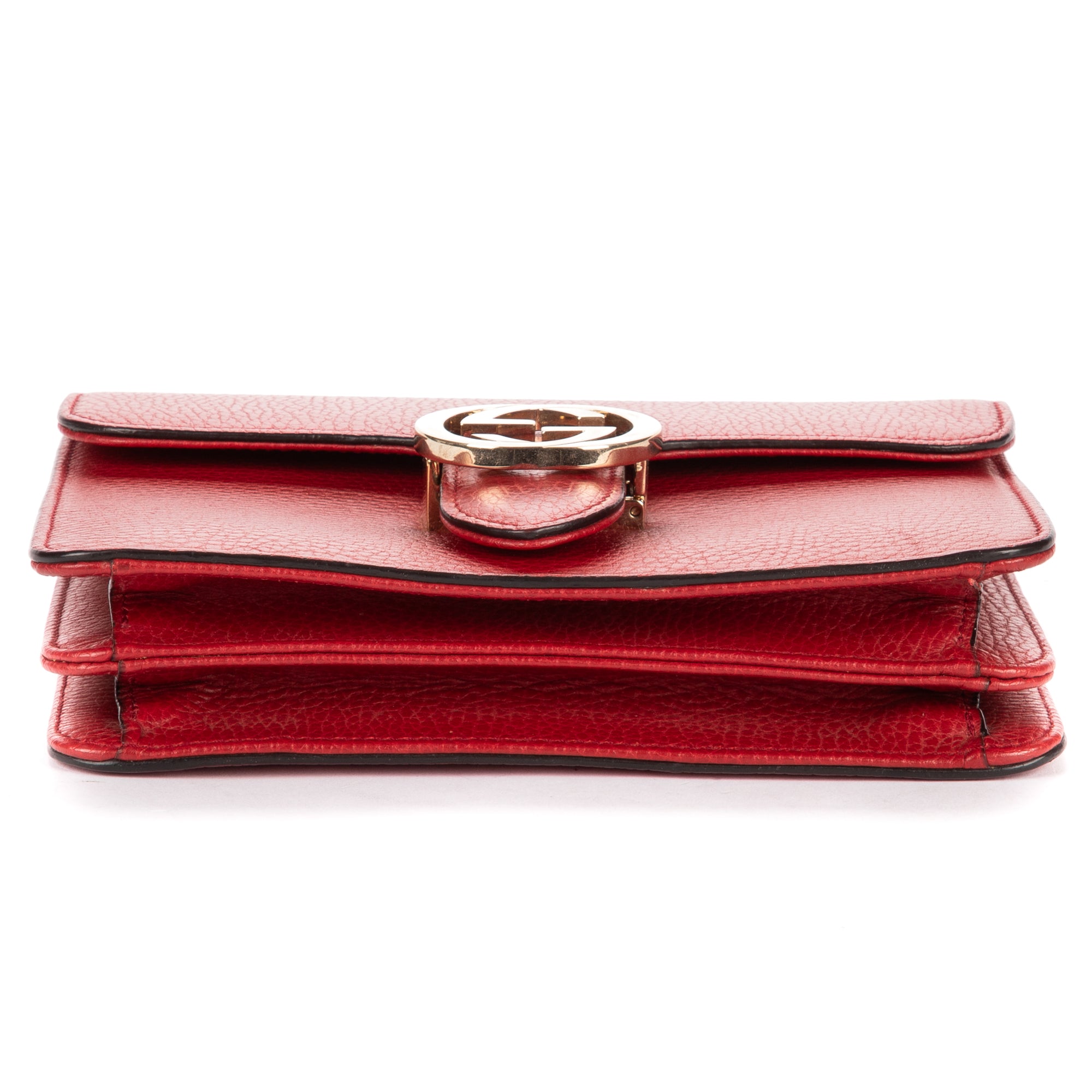 Shoulder Bag Small Interlocking GG Chain Crossbody Small Red Grained Calfskin Leather