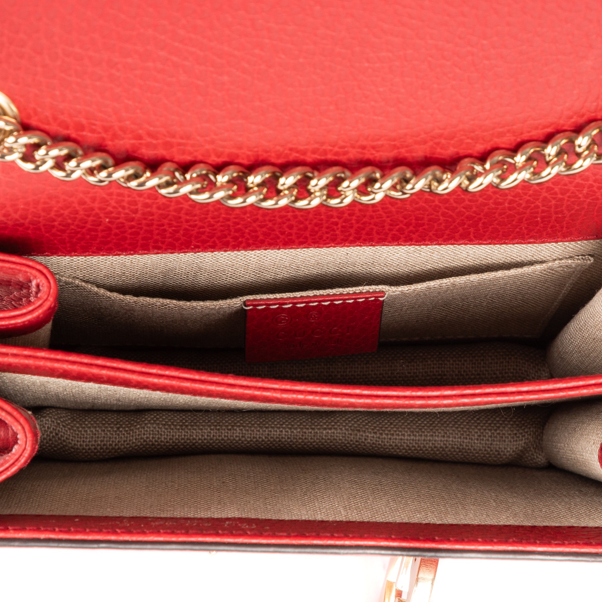 Shoulder Bag Small Interlocking GG Chain Crossbody Small Red Grained Calfskin Leather