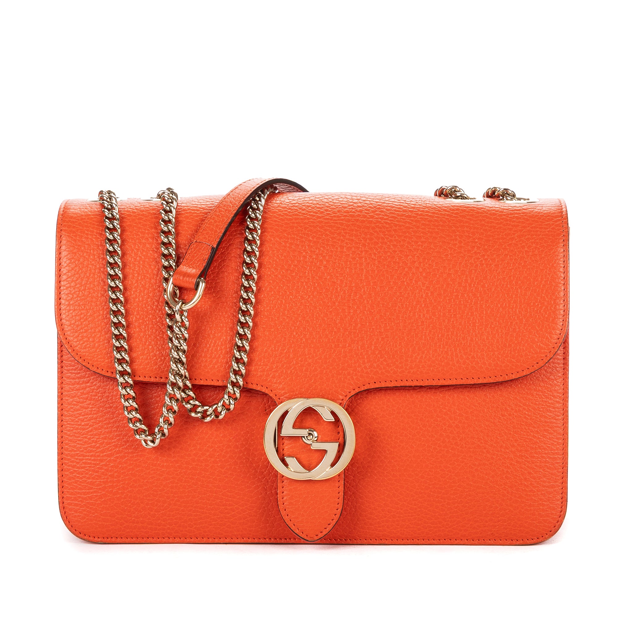 Shoulder Bag Medium Interlocking GG Chain Crossbody Medium Orange Grained Calfskin Leather