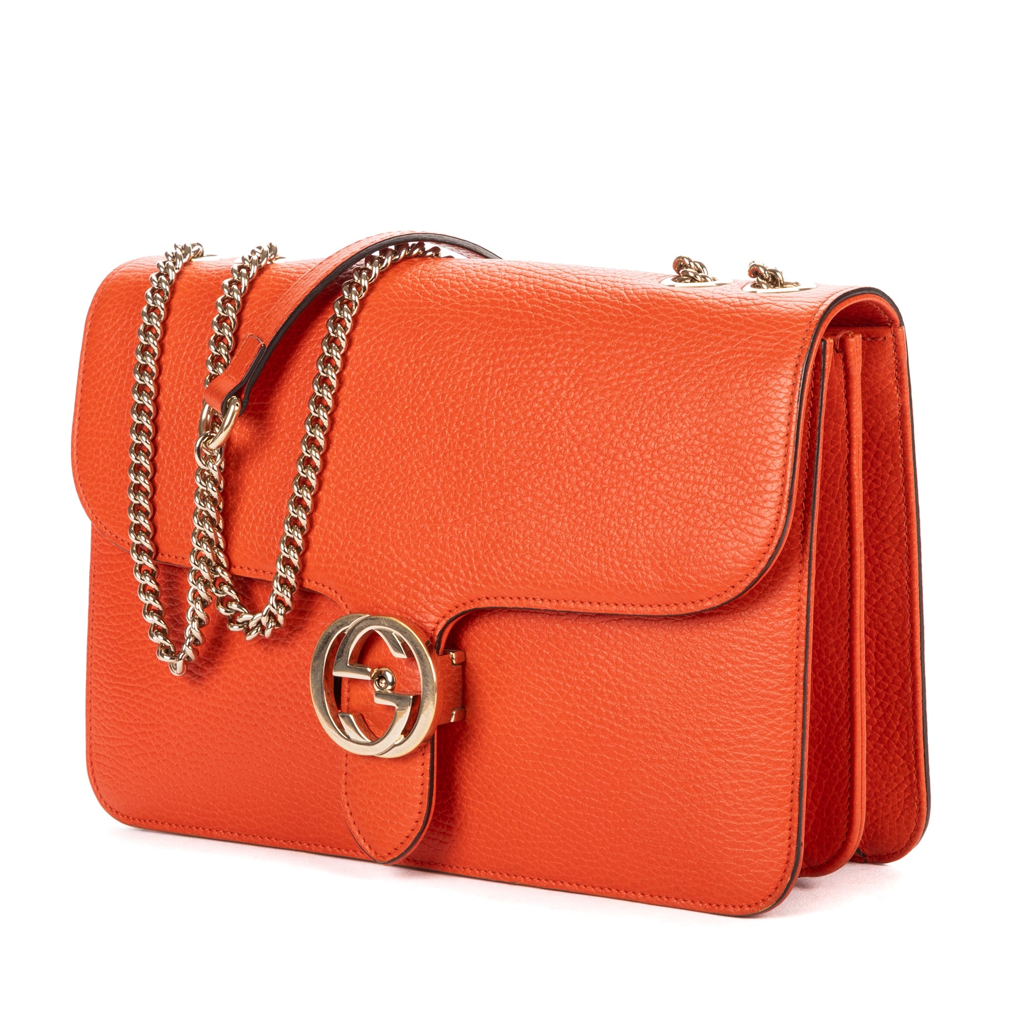 Shoulder Bag Medium Interlocking GG Chain Crossbody Medium Orange Grained Calfskin Leather