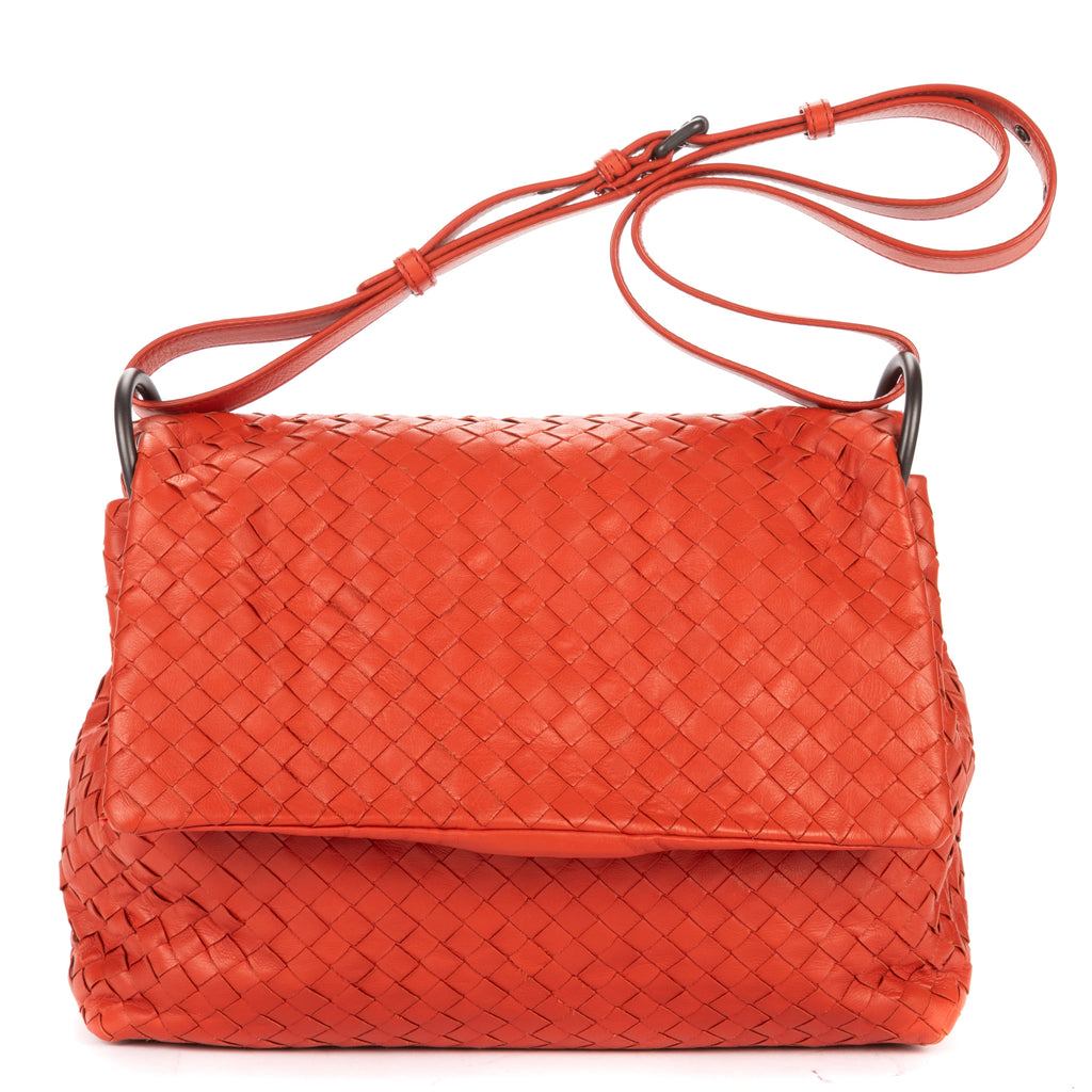 Shoulder Bag Flap Messenger Orange Nappa Intrecciato Leather