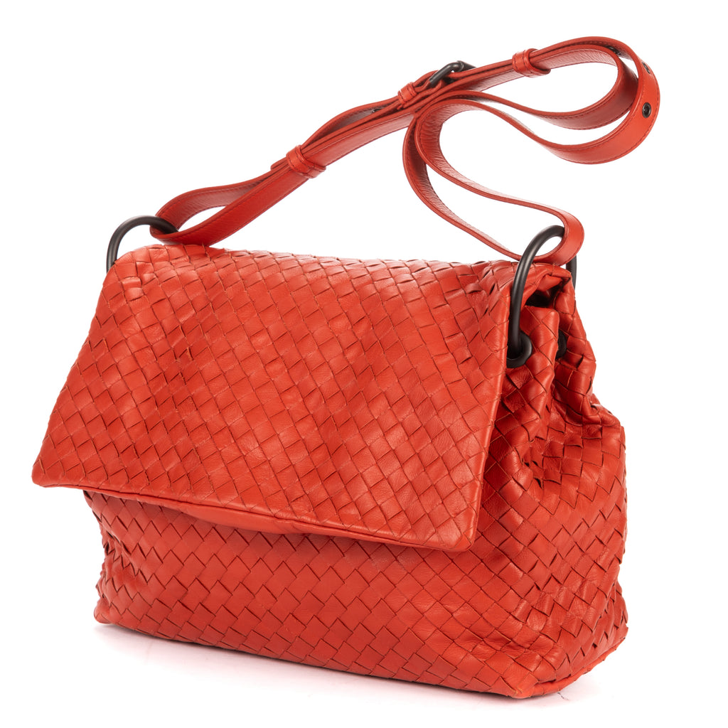 Shoulder Bag Flap Messenger Orange Nappa Intrecciato Leather