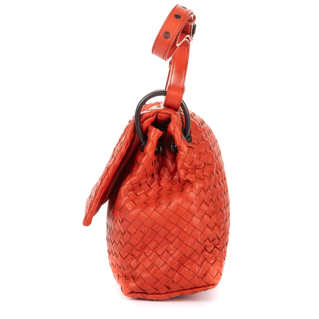 Shoulder Bag Flap Messenger Orange Nappa Intrecciato Leather