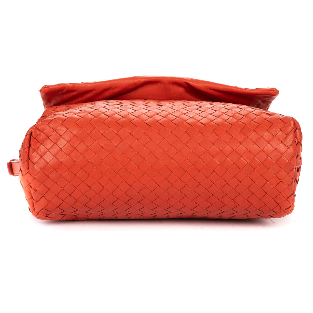 Shoulder Bag Flap Messenger Orange Nappa Intrecciato Leather