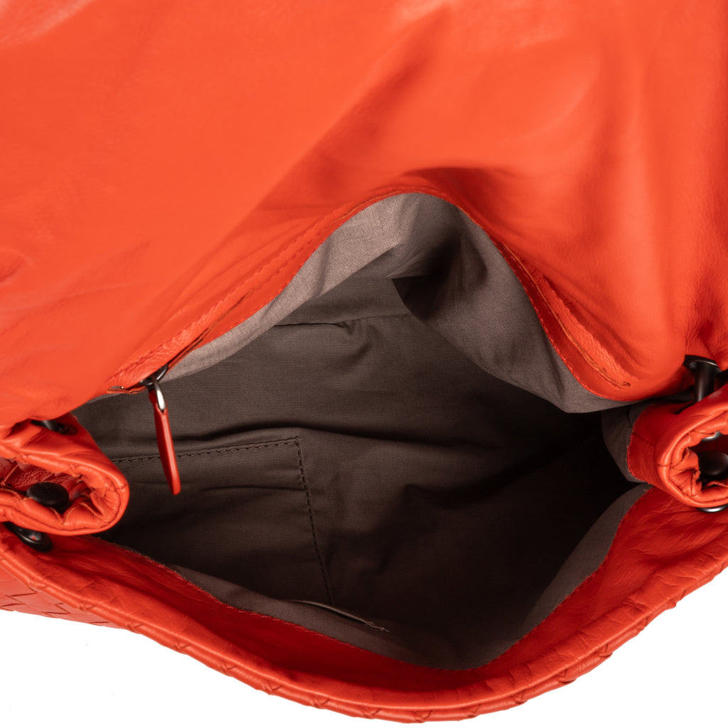 Shoulder Bag Flap Messenger Orange Nappa Intrecciato Leather