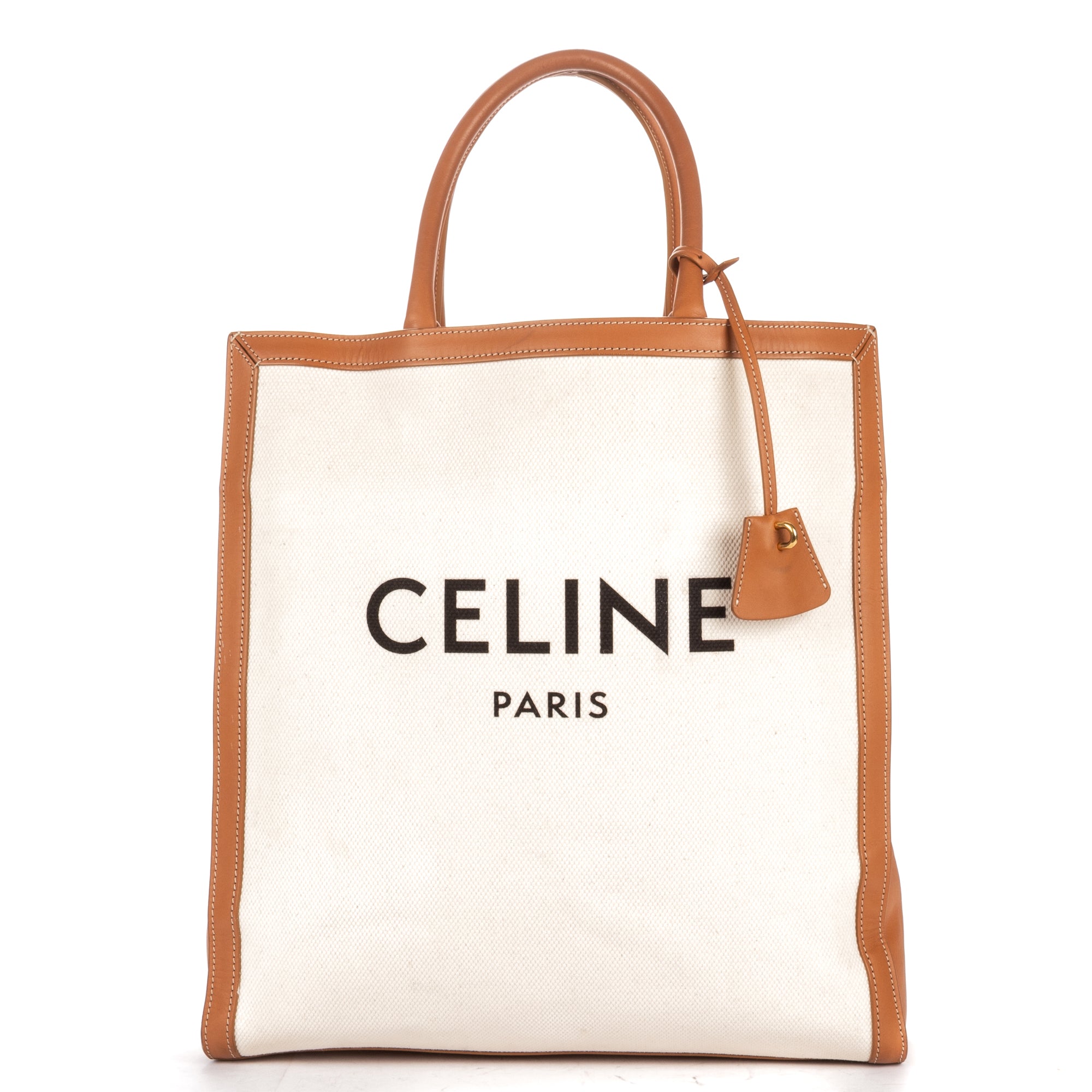 Shoulder Bag Vertical Tote Large Ivory Logo Print Canvas