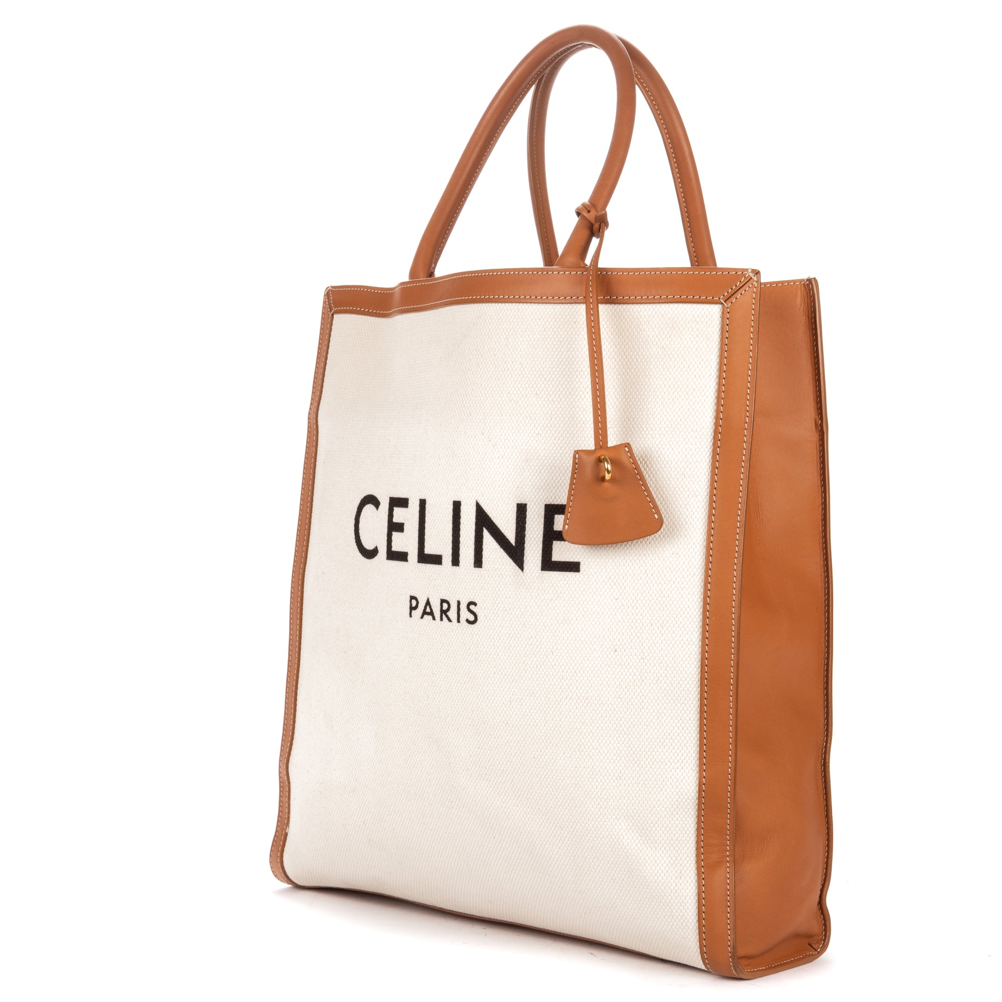 Shoulder Bag Vertical Tote Large Ivory Logo Print Canvas