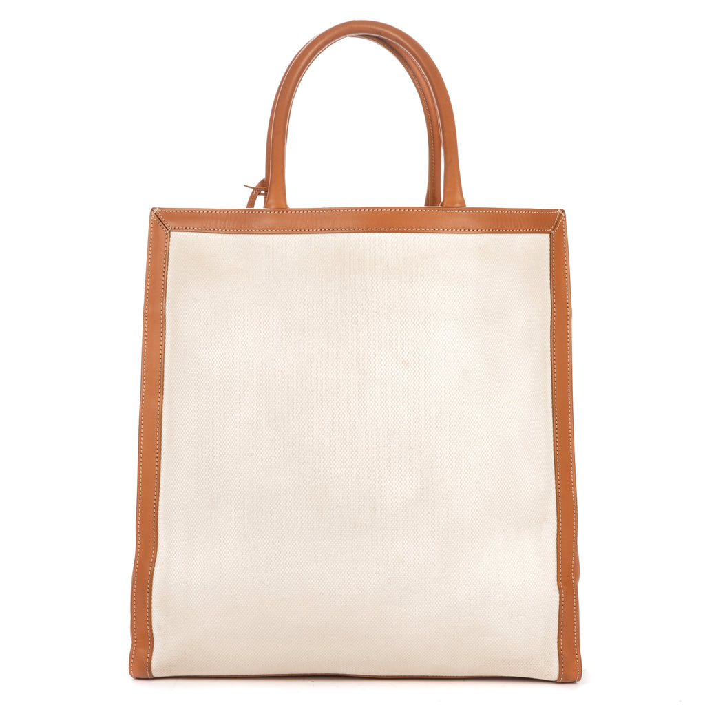 Shoulder Bag Vertical Tote Large Ivory Logo Print Canvas