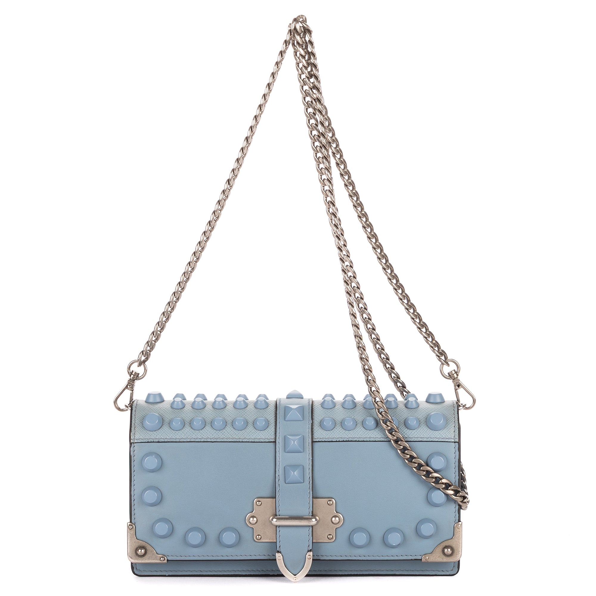 Shoulder Bag Mini Studded Wallet Crossbody Mini Blue Studded Calfskin Leather