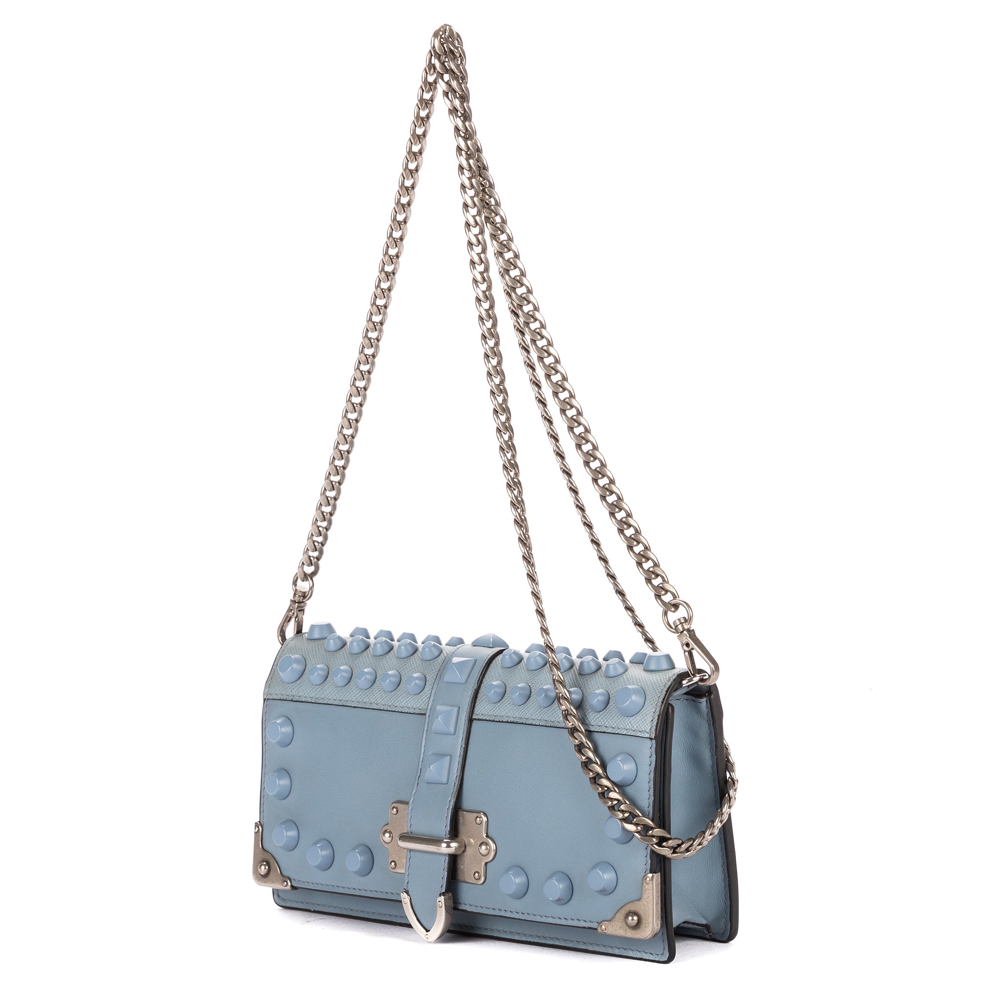 Shoulder Bag Mini Studded Wallet Crossbody Mini Blue Studded Calfskin Leather