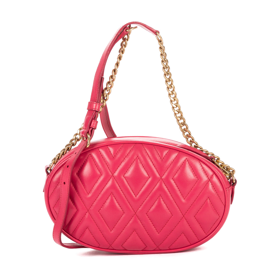 Shoulder Bag Oval Crossbody Pink Calfskin Leather