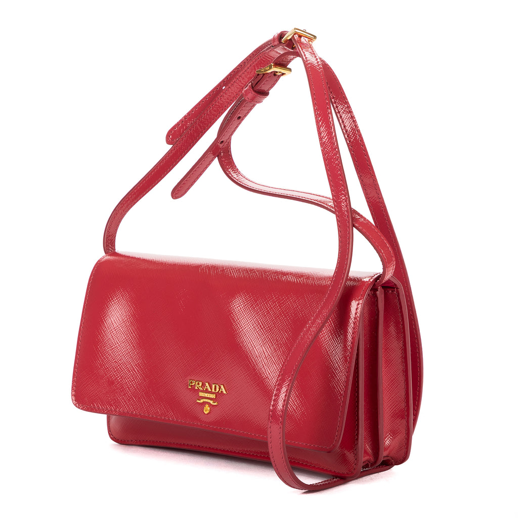 Shoulder Bag Clutch Crossbody Pink Saffiano Vernice Leather
