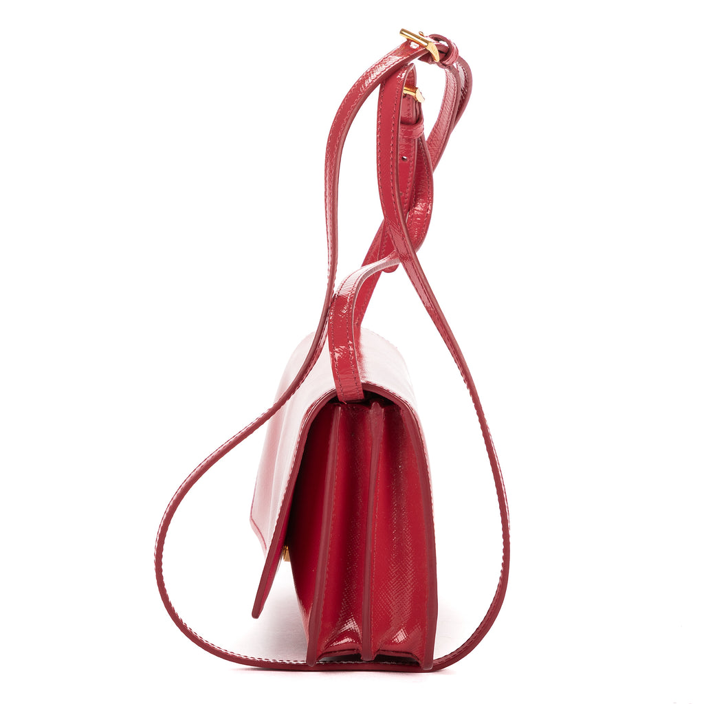 Shoulder Bag Clutch Crossbody Pink Saffiano Vernice Leather