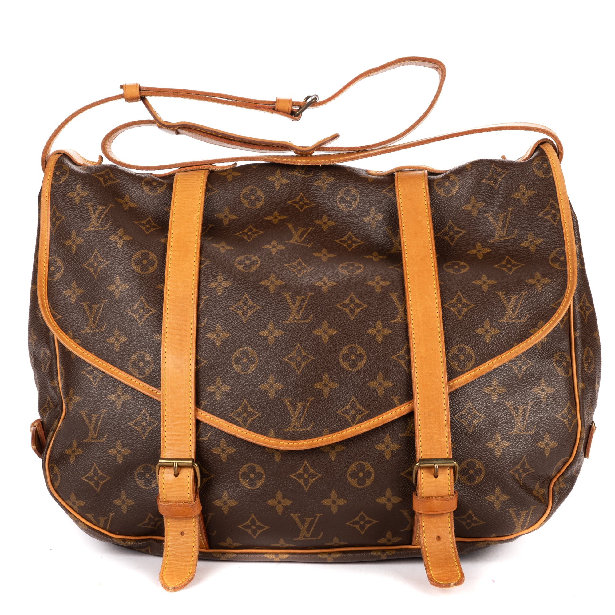 Shoulder Bag Double Strap Saumur Brown Monogram Canvas
