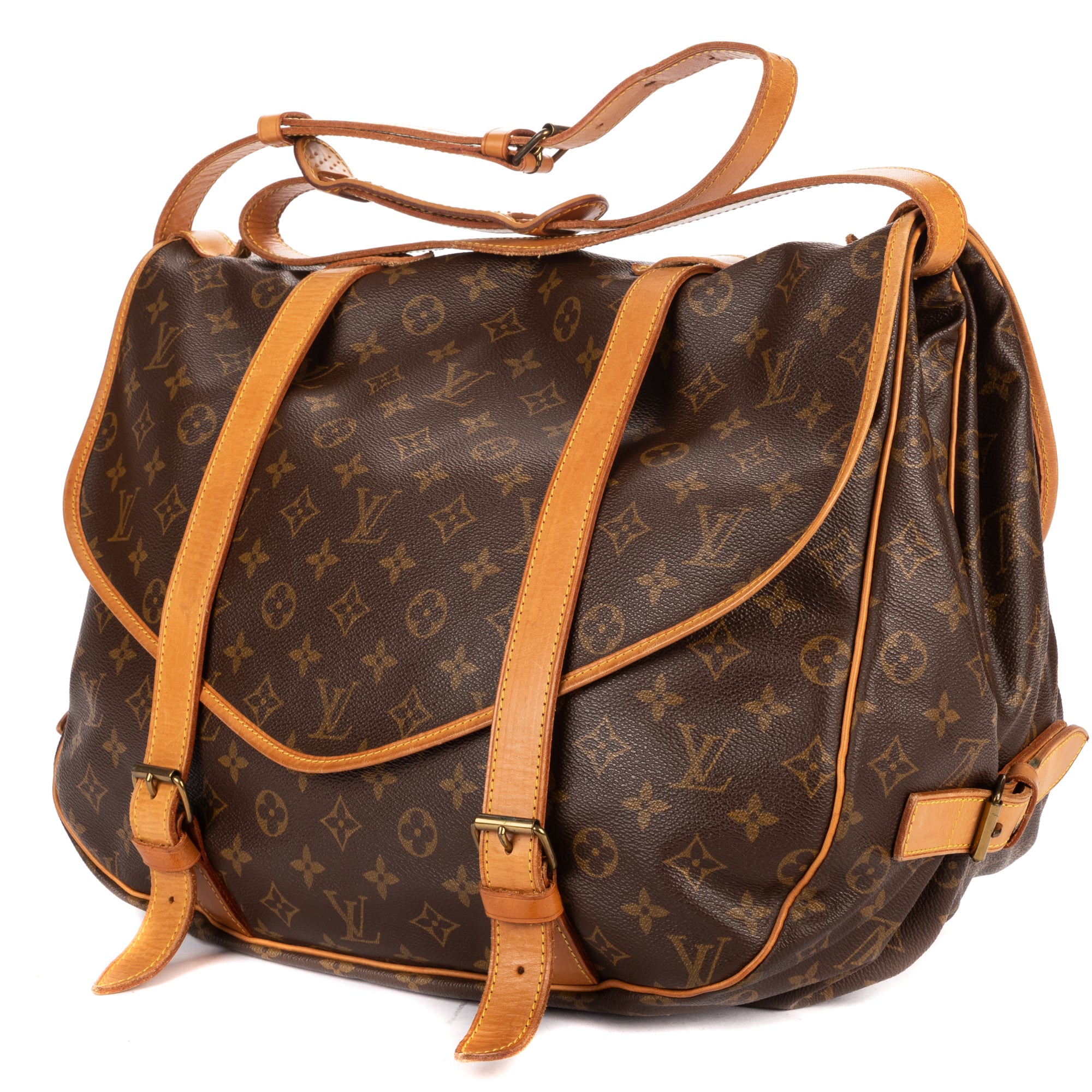 Shoulder Bag Double Strap Saumur Brown Monogram Canvas