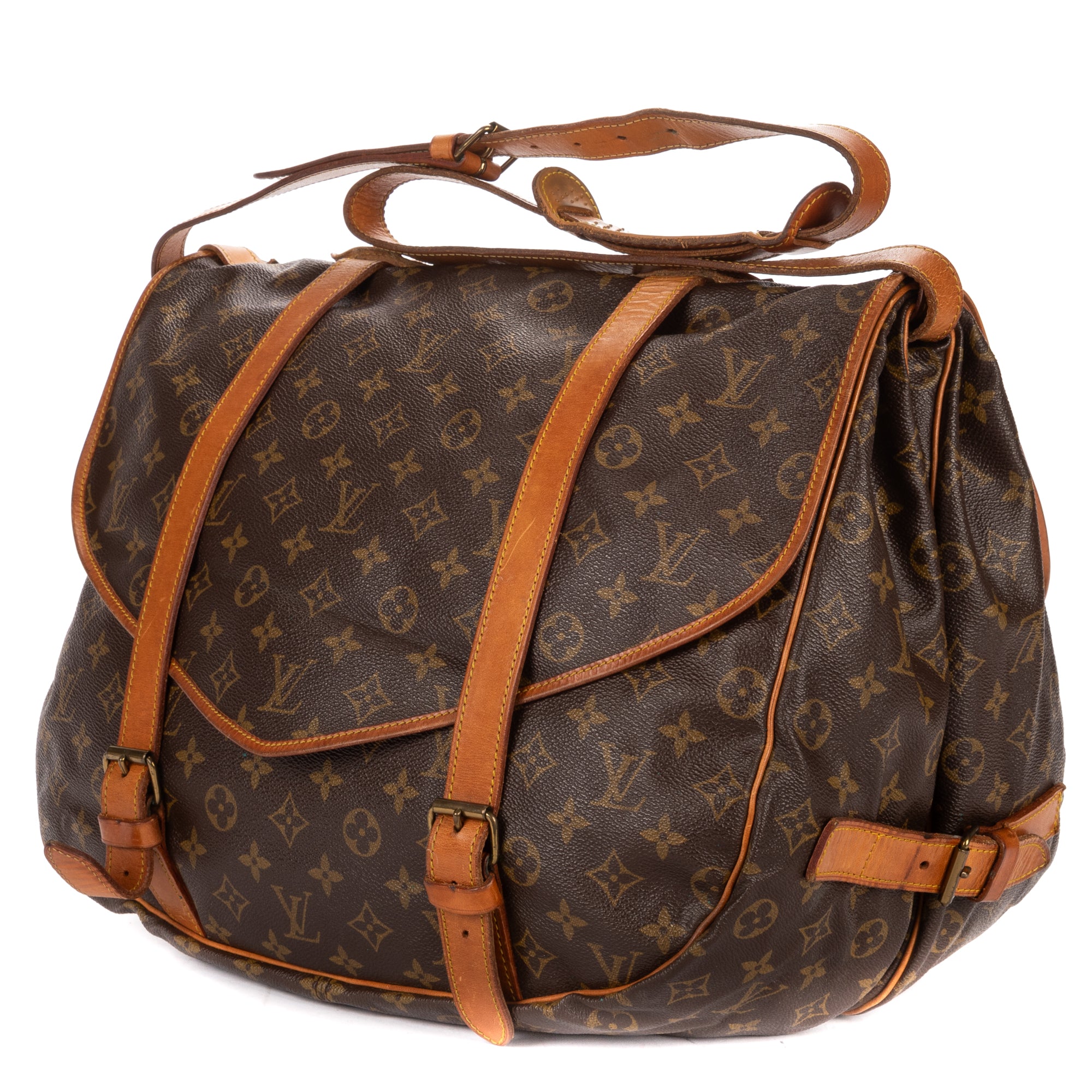 Shoulder Bag Double Strap Saumur Brown Monogram Canvas