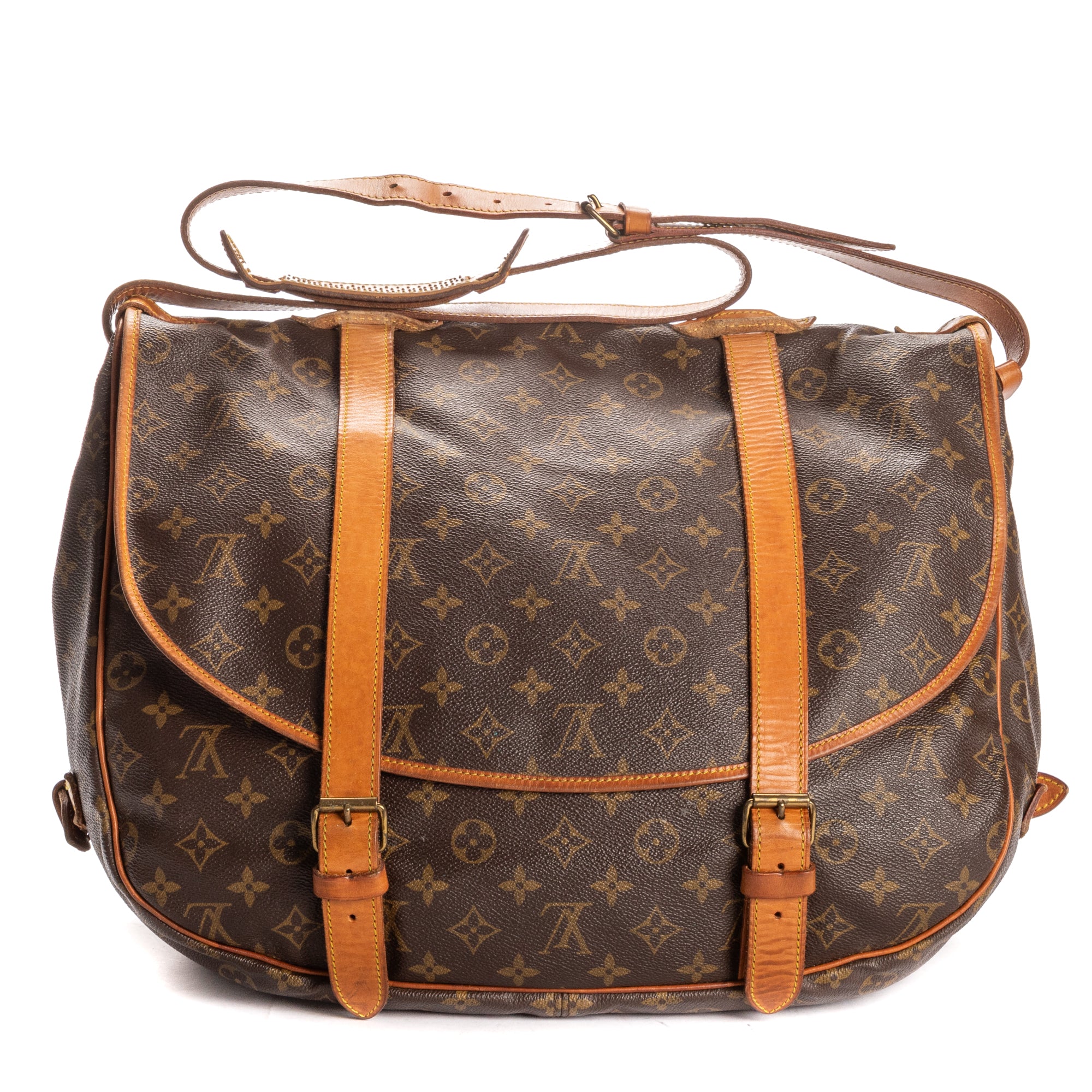 Shoulder Bag Double Strap Saumur Brown Monogram Canvas